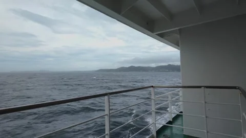 Sea with white waves seen from the deck of a ship Stock Footage 278525033