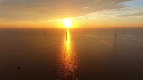 Sea Wind Turbines Drone View 스톡 동영상 336907265