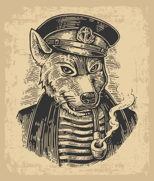 Sea wolf with pipe Stock Illustration