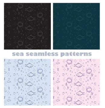 Sea world seamless pattern Stock Illustration