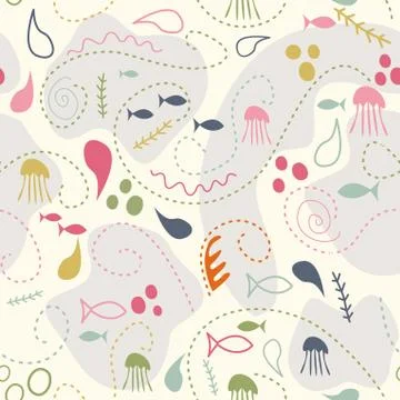 Sea world seamless pattern, under water world wallpaper with fish,octopus and Stock Illustration