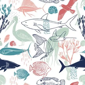 Sea world.  Vector seamless pattern Stockillustratie