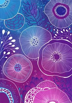 Seabed background pattern, poster, banner. Algae, corals, modern stylization Stock Illustration
