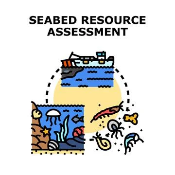 Seabed resource assessment evaluating marine ecosystem biodiversity Stock Illustration