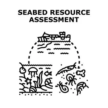 Seabed resource assessment evaluating marine ecosystem biodiversity Stock Illustration