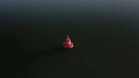 Seabird or seagulls stands on top of the red buoy in the calm water sea Stock Footage 161938688