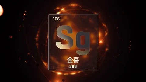 Seaborgium as Element 106 of the Periodic Table 3D illustration on orange Stock-Footage 126452022