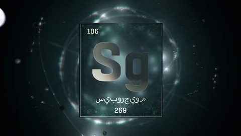 Seaborgium as Element 106 of the Periodic Table 3D illustration on green Video stock 128777318