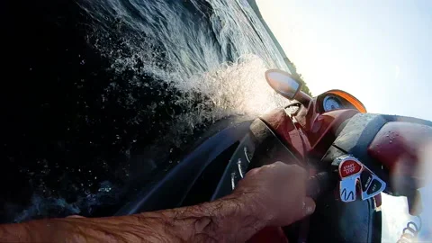 Seadoo jet ski slow motion splash Stock Footage 142980372
