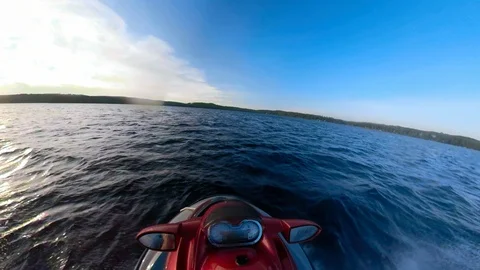 Seadoo ultra wide angle speeding through the lake Stock Footage 91753408