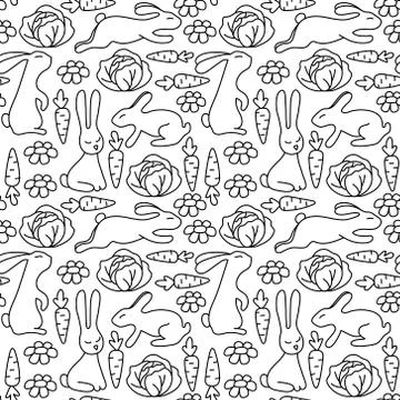 Seaemless pattern with rabbits. Pattern for coloring book. Hand-drawn decorative Illustrazione stock