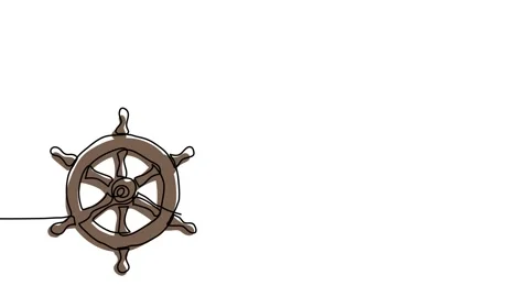 Seafarers day simple animated illustration with steering wheel. One continuous Stock Footage 300964009
