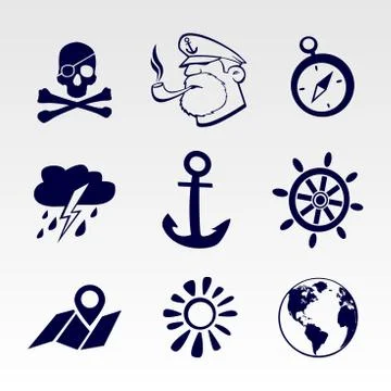 Seafaring icons set Stock Illustration