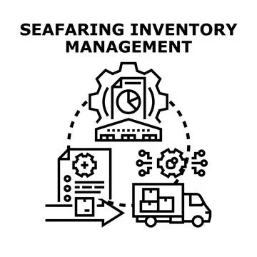 Seafaring inventory management process with logistics and data analysis Stock Illustration