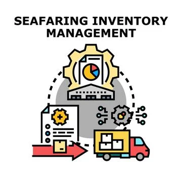 Seafaring inventory management process with logistics and data analysis Stock Illustration