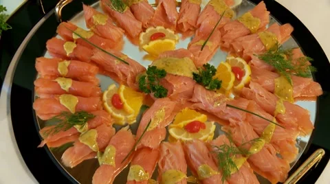 Seafood and Fish Buffet Stock Footage 8549742