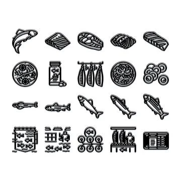 Seafood and fish products processing icons collection イラスト素材