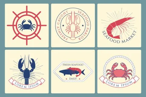 Seafood badge set Stock Illustration