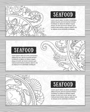Seafood banner set.  Stock Illustration