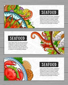 Seafood banner template set. Illustrazione stock