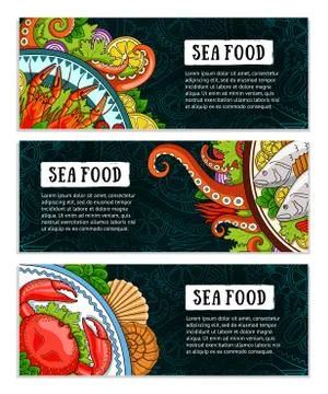 Seafood banner template set. Stock Illustration