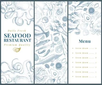 Seafood banner vector template set. Can be use for restaurants menu, cover Illustrazione stock