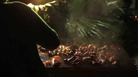 Seafood Barbeque Grill at Night Stock Footage 8973347