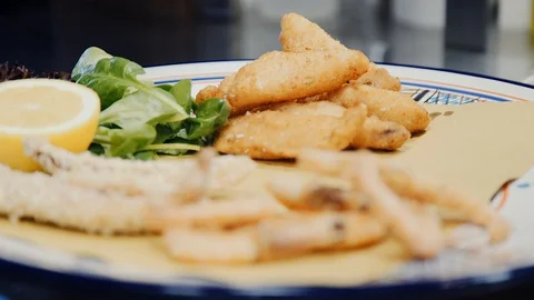 Seafood in a batter Stock Footage 114229981