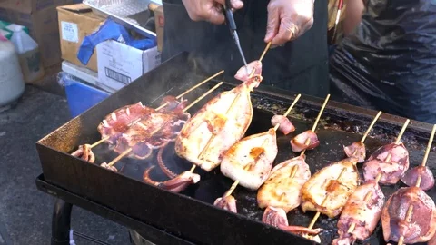Seafood being cooked on barbeque. Stock Footage 94151791