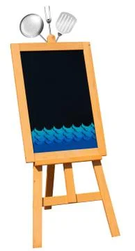 Seafood - blackboard on easel Illustrazione stock