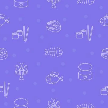 Seafood blue seamless pattern Stock Illustration
