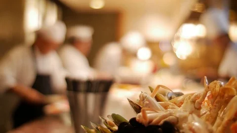Seafood with blurry background Stock Footage 77798490