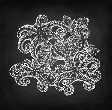 Seafood chalk sketch Stock Illustration
