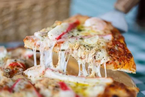 Seafood cheese pizza serving on the table Foto stock