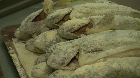 Seafood Cooked Fried Fish Trout on a Plate in a Restaurant Video stock 90233073
