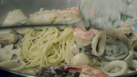 Seafood cooking Stock Footage 134855270