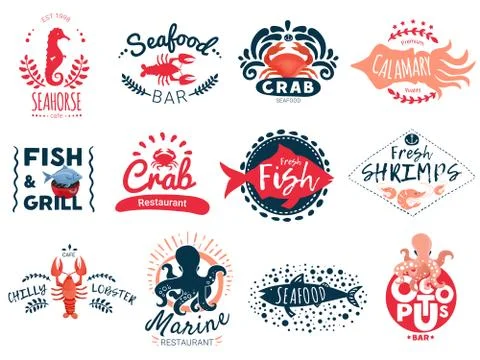 Seafood Creative Emblems Collection Stockillustratie