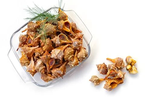 Seafood Dish Made With Dried Shellfish Placed in a Glass Container on a White Stock Photos