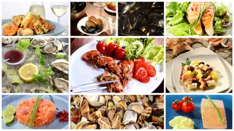 Seafood dishes collage Stock Footage 34733122