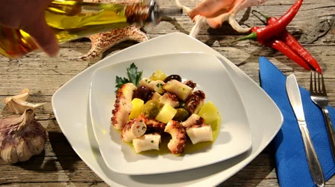 Seafood dishes edited sequence Stockbeeldmateriaal 34760214