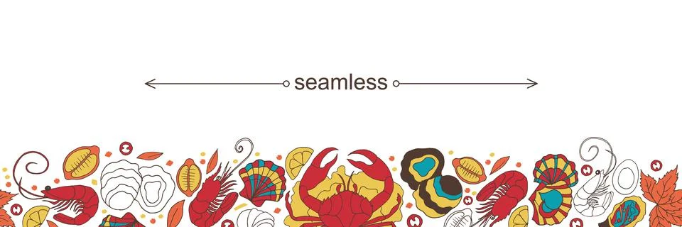 Seafood doodle seamless pattern. Modern seafood illustration. Hand sketched Illustrazione stock