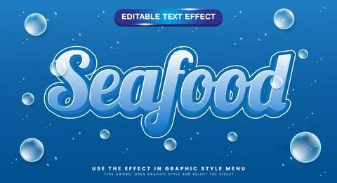 Seafood editable text effect template Stock Illustration