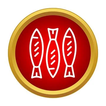 Seafood fish three lined icons red button Stock Illustration