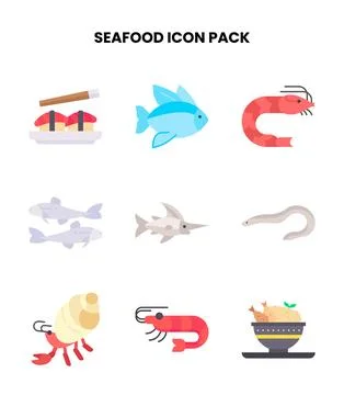 Seafood Flat Graphics Icons Pack Stock Illustration
