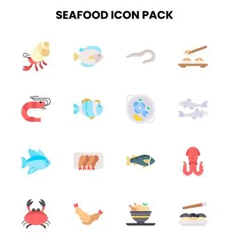 Seafood Flat Scalable Icons Pack Stock Illustration