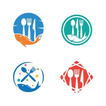 Seafood fork and spoon logo 스톡 일러스트