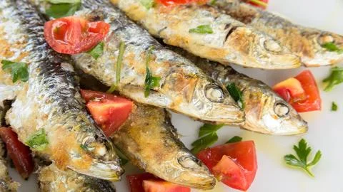 Seafood. Fried fish. Stock Photos