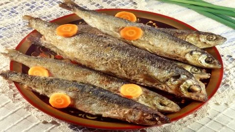 Seafood. Fried fish. Stock Photos
