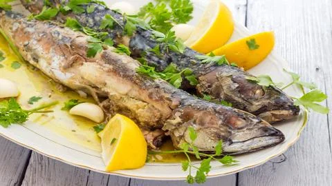 Seafood. Fried fish. Stock Photos