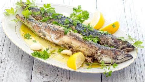 Seafood. Fried fish. Stock Photos